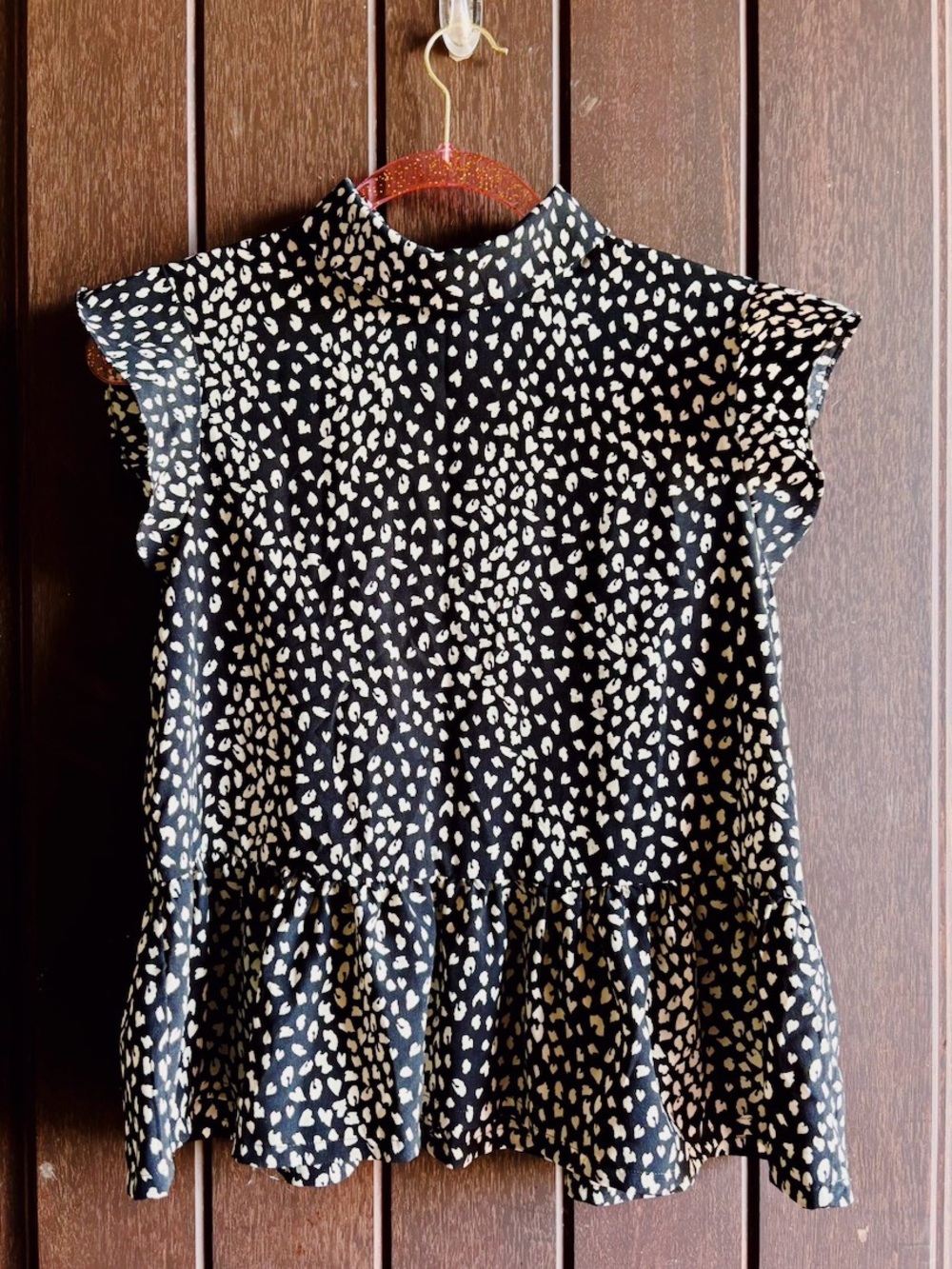 Black & Cream Printed Ruffle Peplum Top